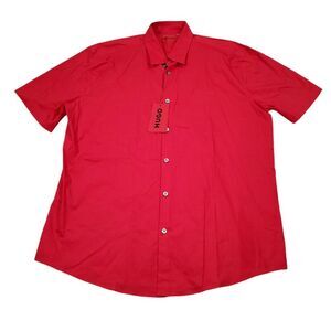 Hugo Casual Ermino Slim Fit Button Front Shirt Short Sleeve Red Men's Size XXL